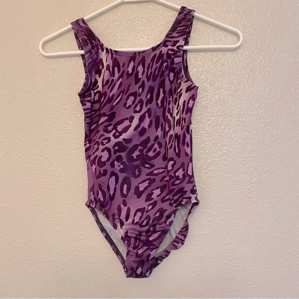Satara Leos gymnastics tank practice Leotard purple animal, print child 8-10